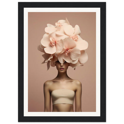 A framed print of a woman with a large flower on her head