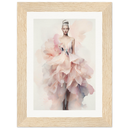 A framed print of a woman in a pink dress