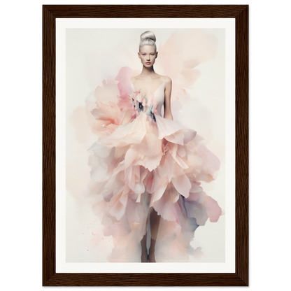 A framed print of a woman in a pink dress