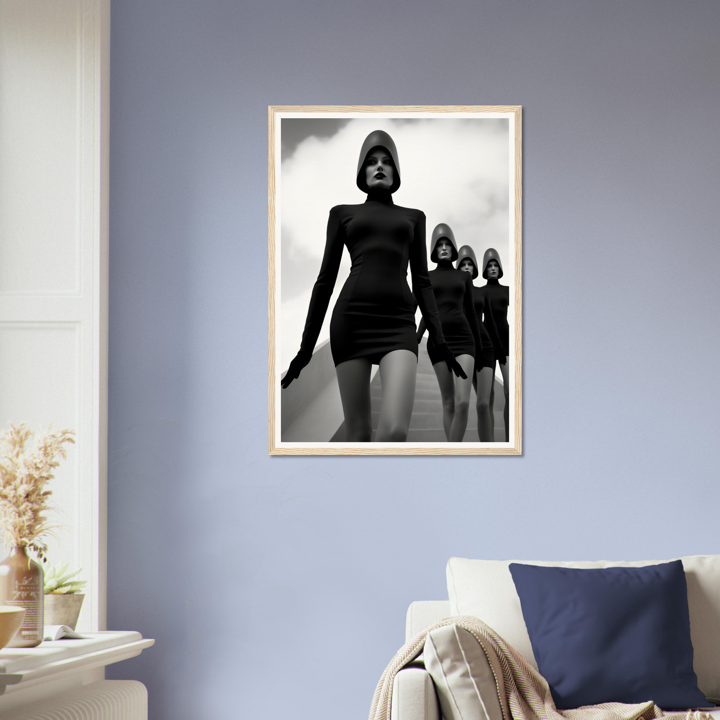 A framed print of a woman and two children