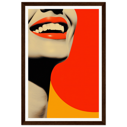 A framed print of a woman’s mouth with red lips