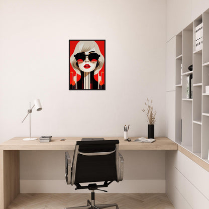 Stylized pop art portrait of a person with sunglasses against a red background.