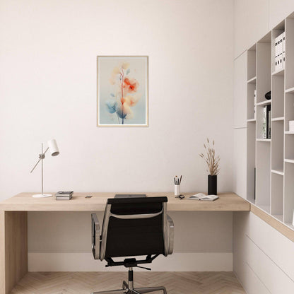 Minimalist home office desk with a black office chair.