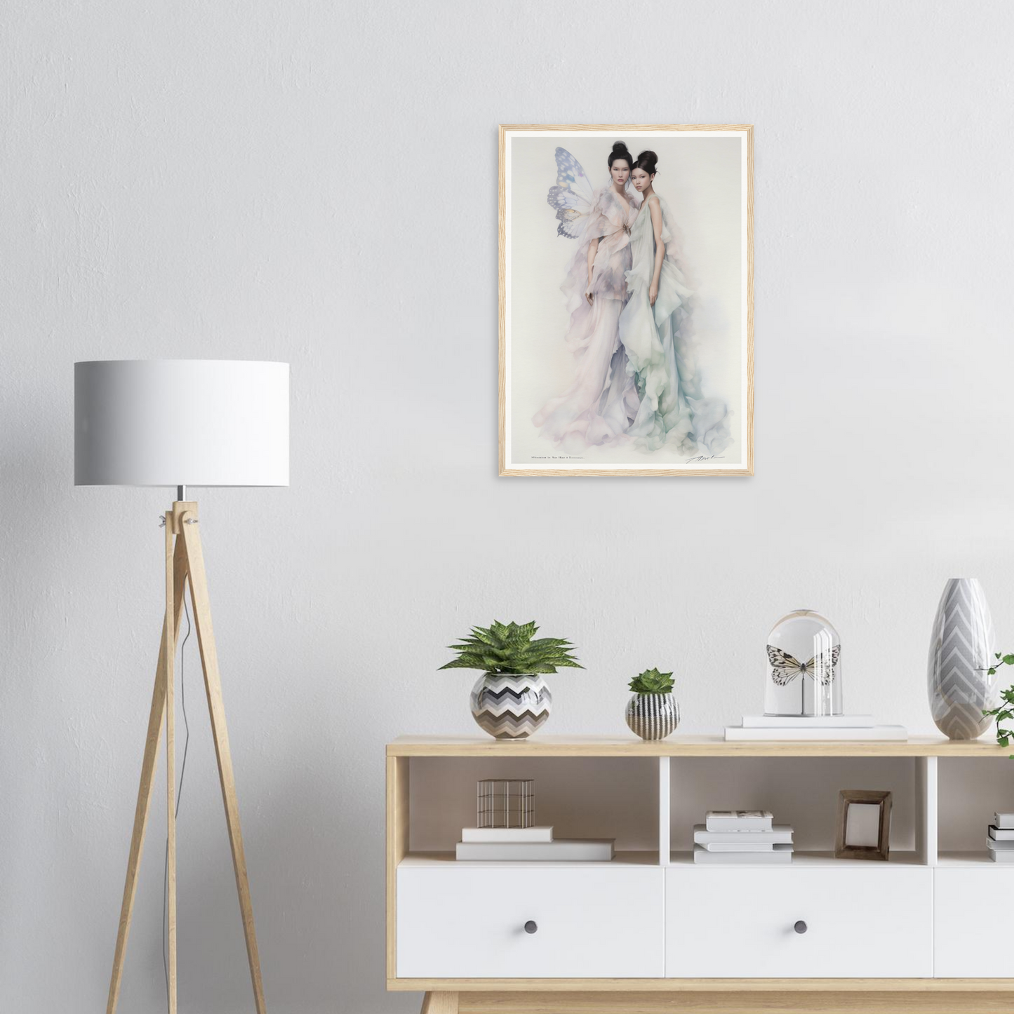 Framed watercolor painting of a ballet dancer in a delicate pose.