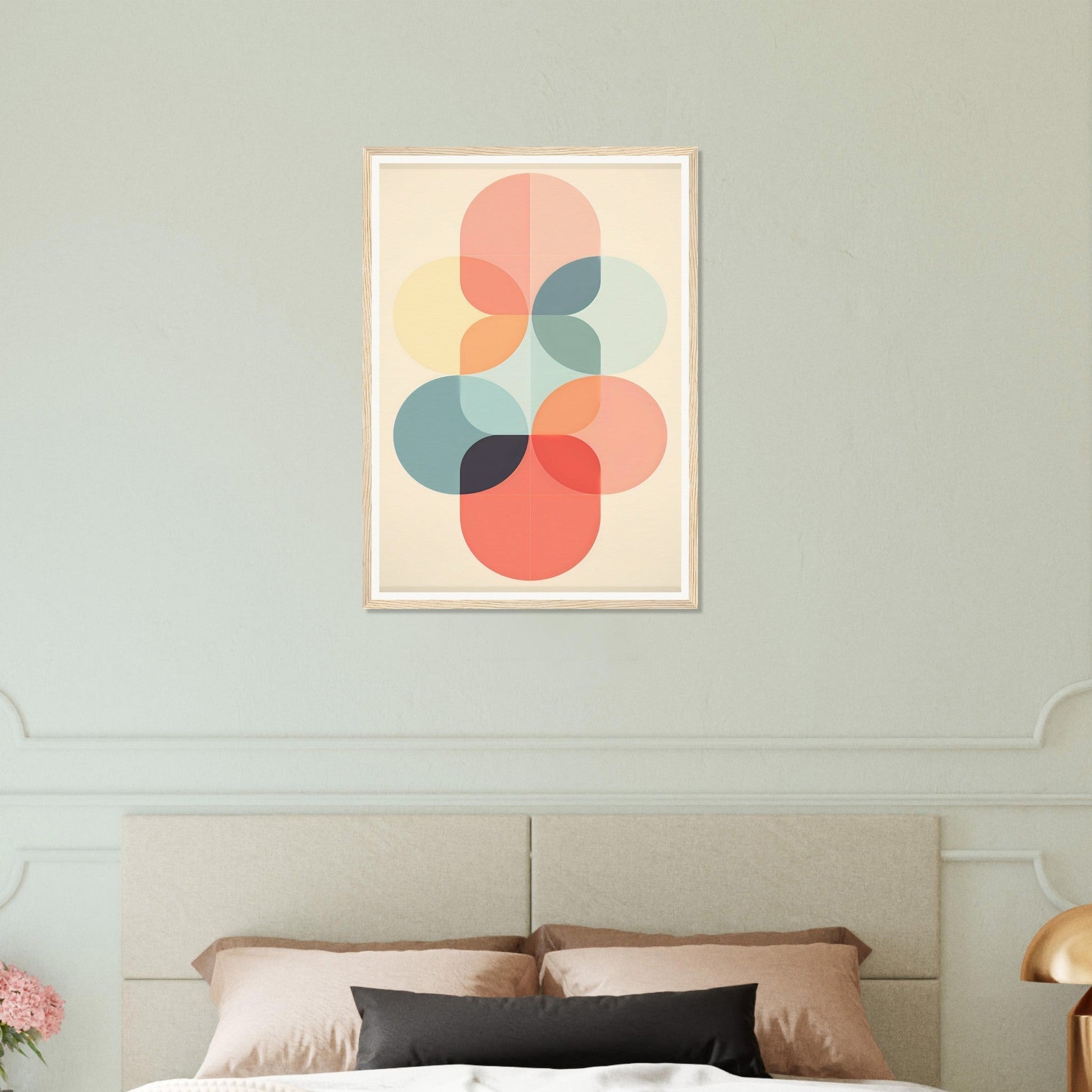 Abstract geometric artwork featuring overlapping circles in soft pastel colors.