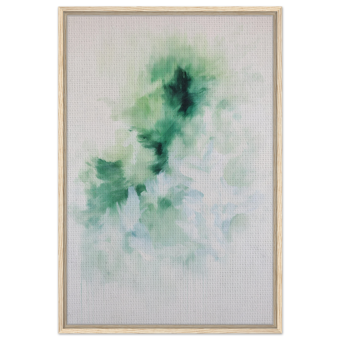 Abstract watercolor painting with soft green hues for Genius Green Whirl canvas wall art