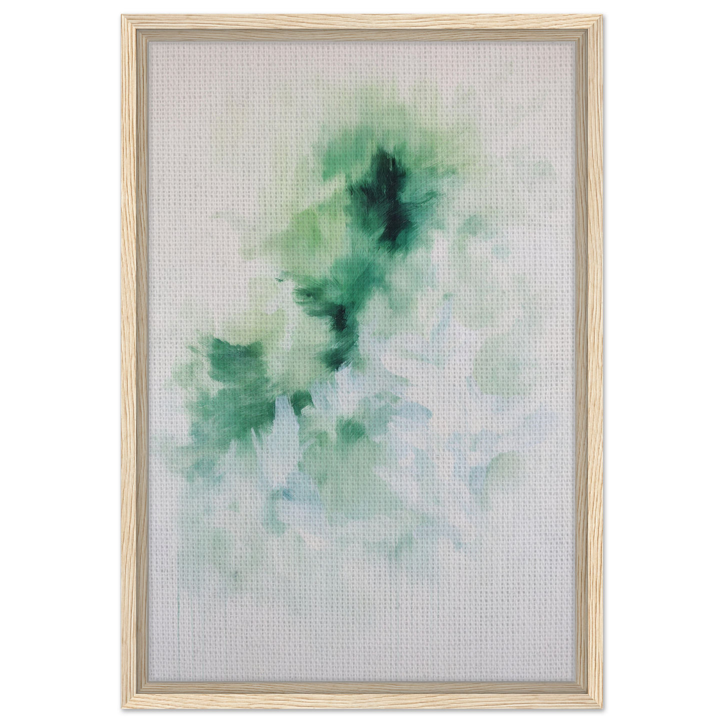 Abstract watercolor painting in soft greens and blues for Genius Green Whirl canvas wall art