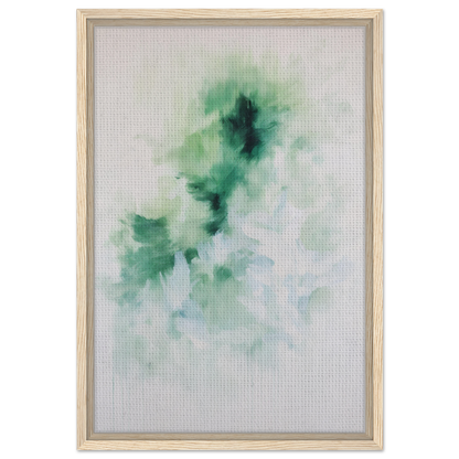 Abstract watercolor painting in soft greens and blues for Genius Green Whirl canvas wall art