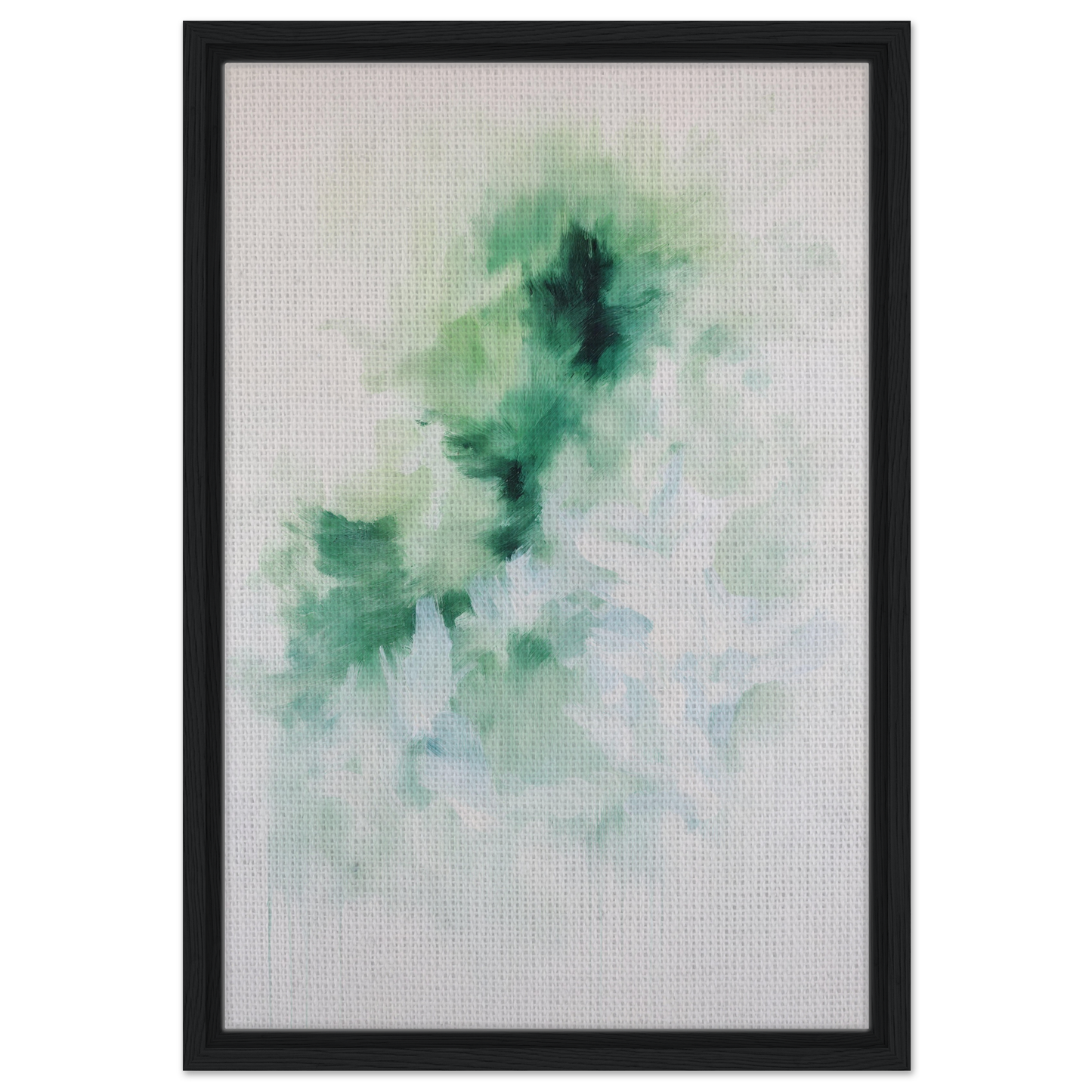 Abstract watercolor painting in soft green hues for Genius Green Whirl canvas wall art