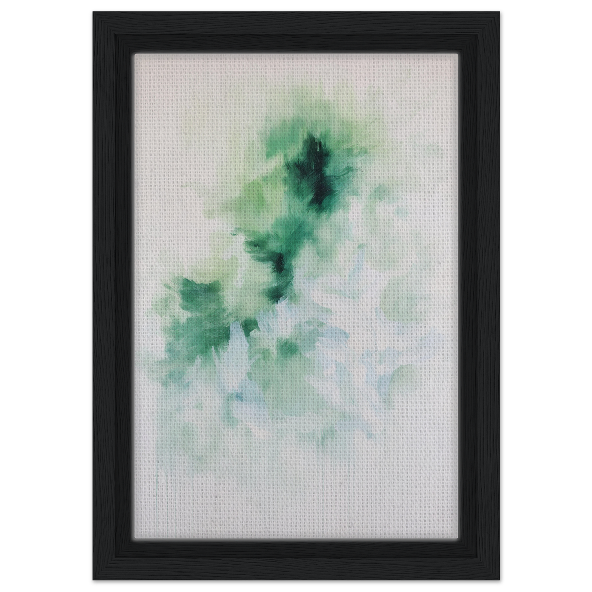 Framed abstract watercolor painting in green and blue hues, Genius Green Whirl canvas wall art