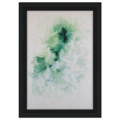 Framed abstract watercolor painting in green and blue hues, Genius Green Whirl canvas wall art