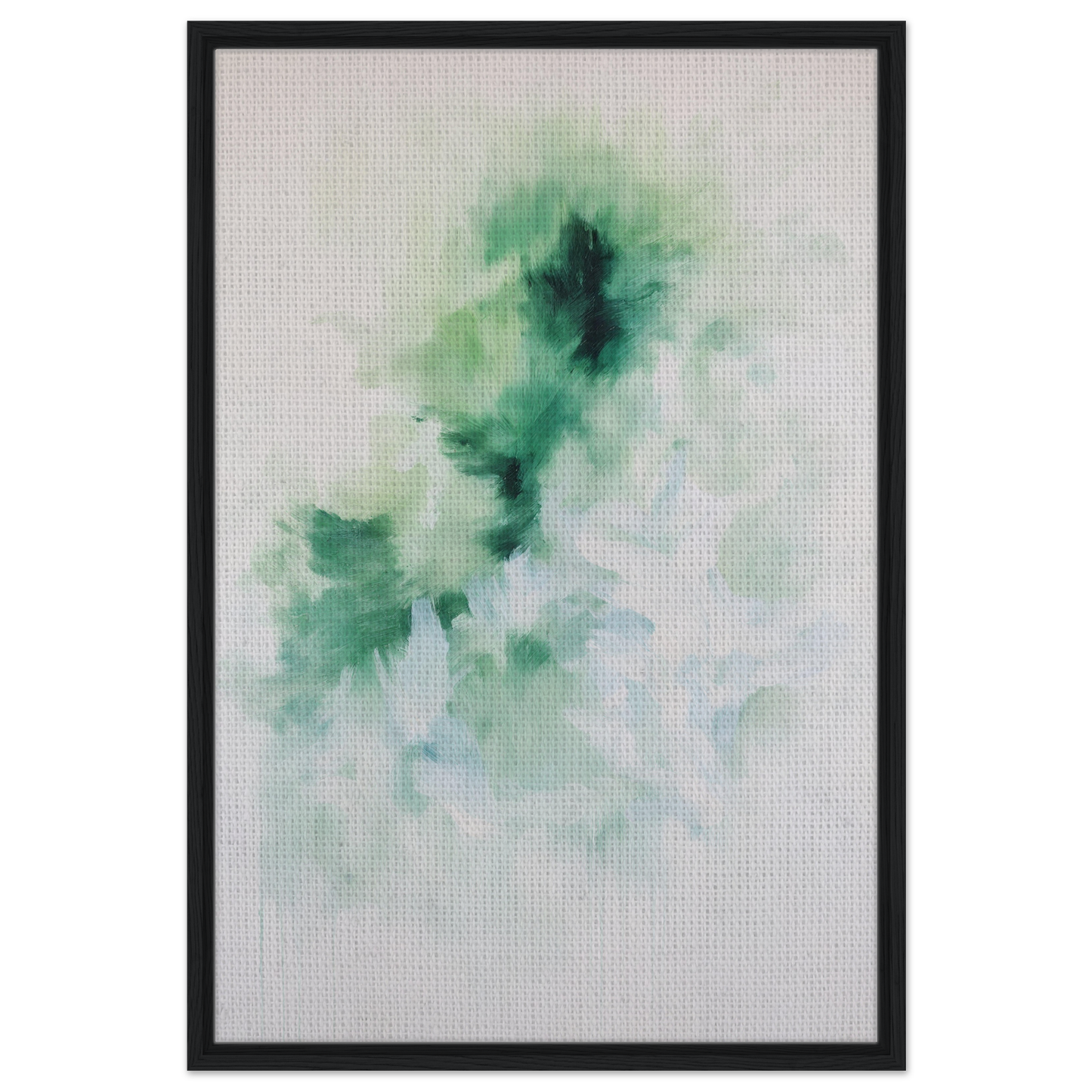 Abstract watercolor painting in green hues, featured in Genius Green Whirl canvas wall art