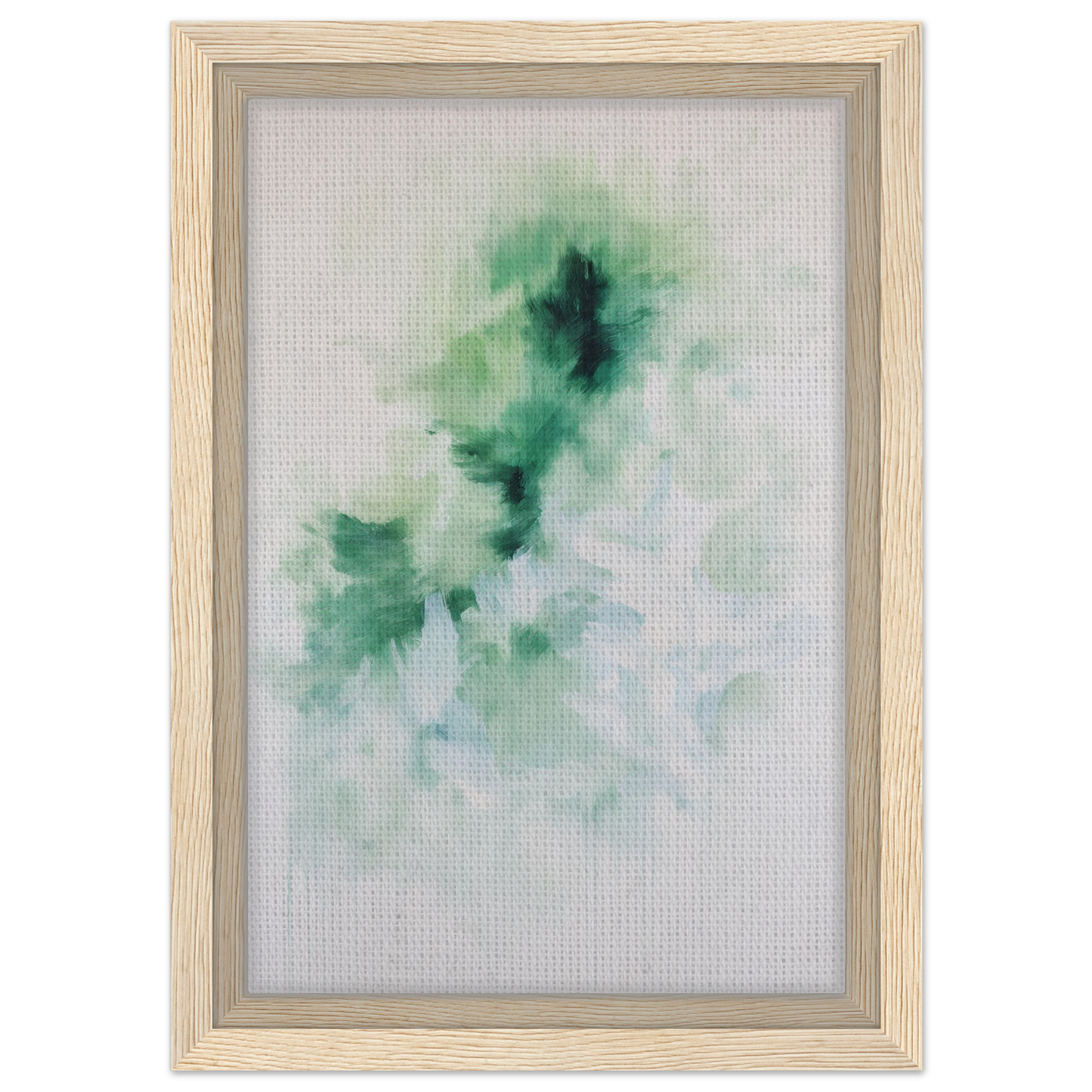 Framed abstract watercolor painting in green and blue hues, Genius Green Whirl canvas wall art