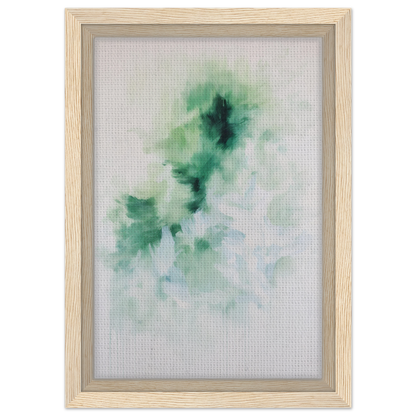 Framed abstract watercolor painting in green and blue hues, Genius Green Whirl canvas wall art