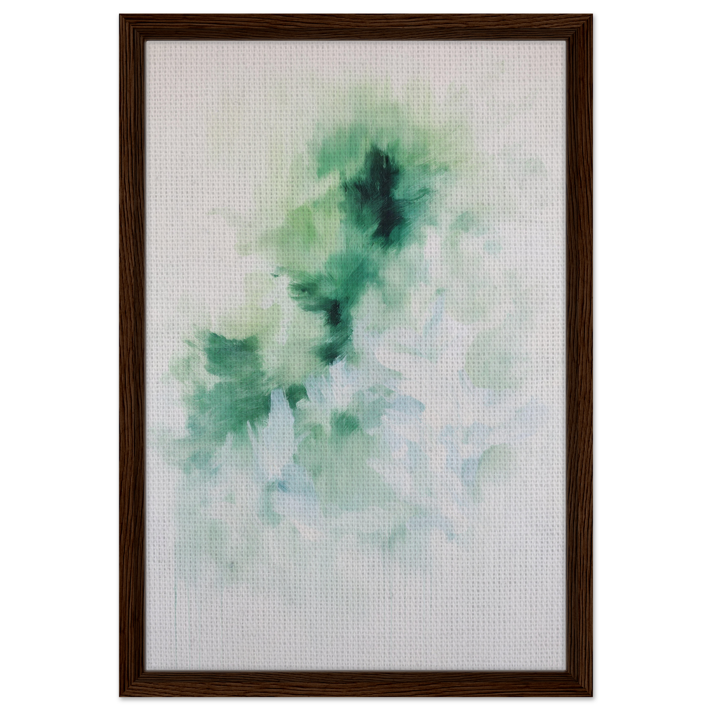 Abstract watercolor painting in soft green and teal hues for Genius Green Whirl canvas wall art