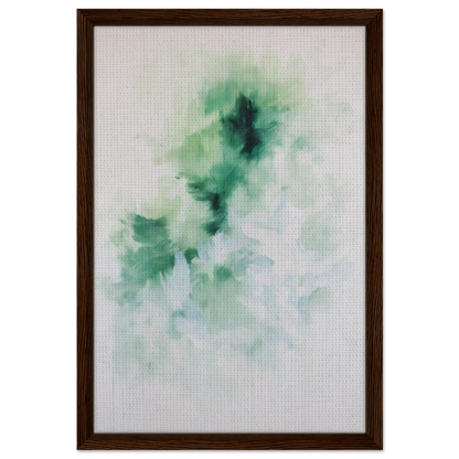 Abstract watercolor painting in soft green and teal hues for Genius Green Whirl canvas wall art