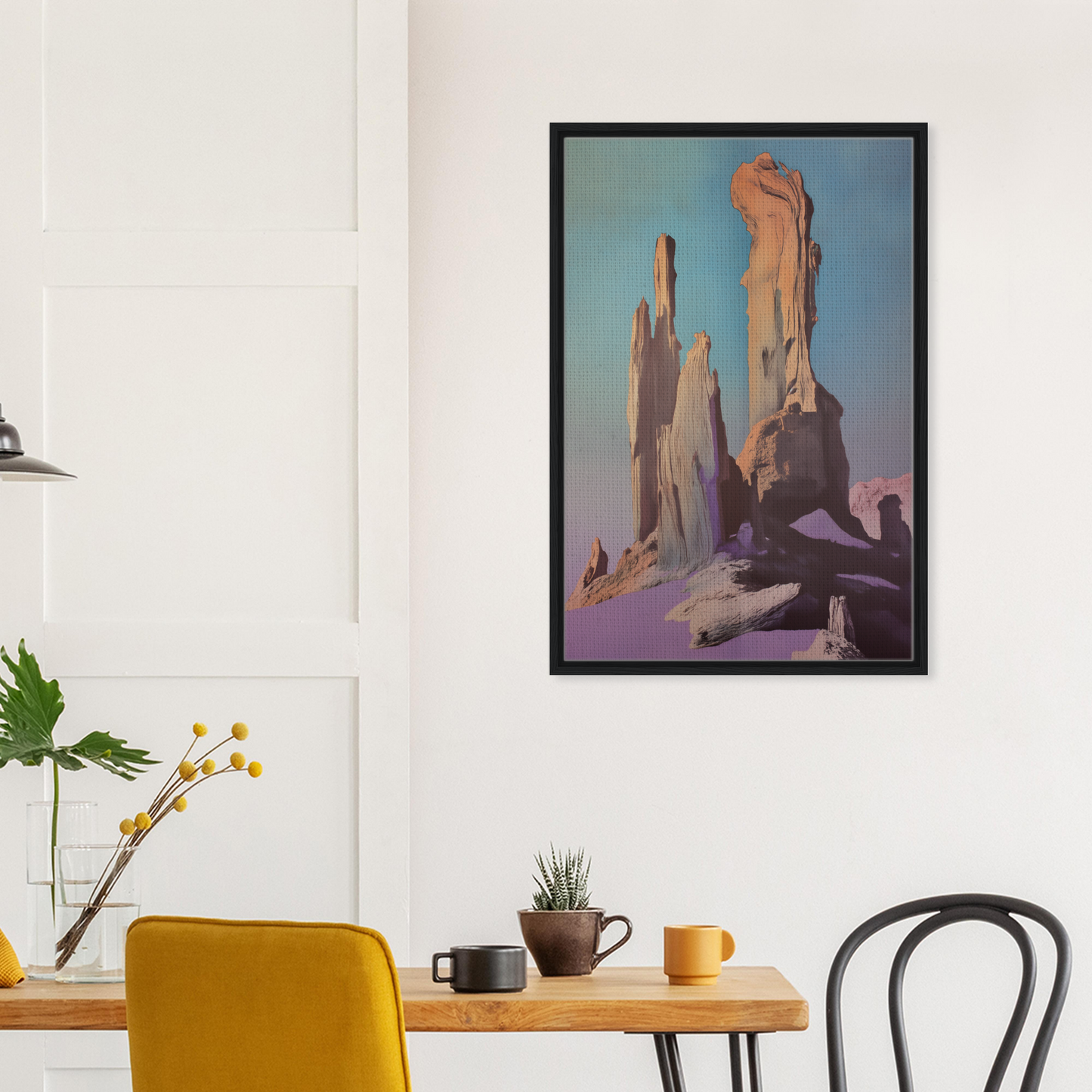 Framed canvas print of towering rock formations in Geological Dream Quest artwork