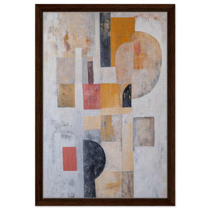 Abstract painting of geometric shapes in muted colors, part of the Geomelt Psyche Ripple framed canvas print