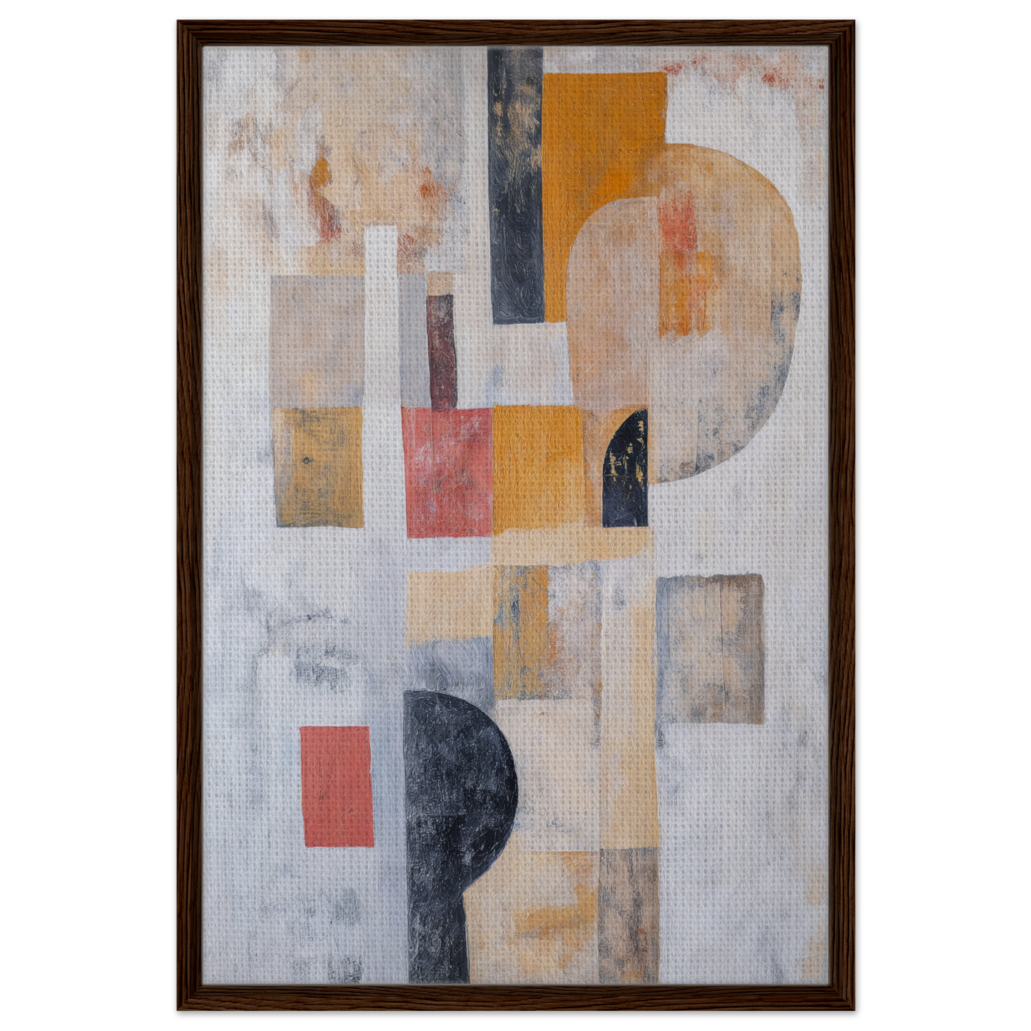 Abstract painting of geometric shapes in muted colors for Geomelt Psyche Ripple room decor