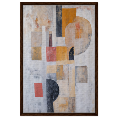 Abstract painting of geometric shapes in muted colors for Geomelt Psyche Ripple room decor