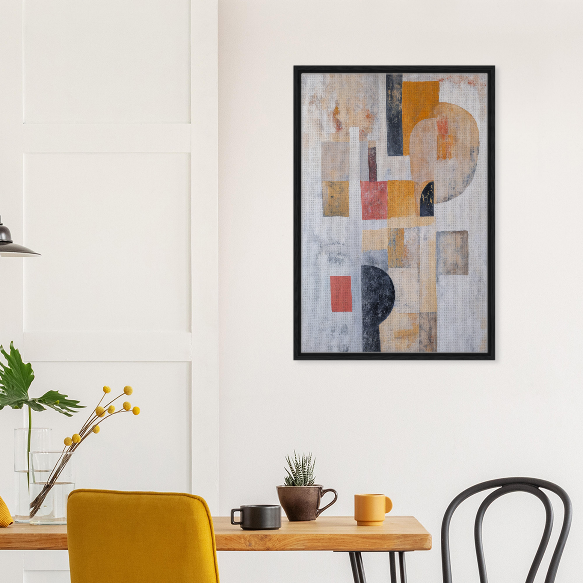 Abstract geometric painting in muted colors, framed canvas print Geomelt Psyche Ripple