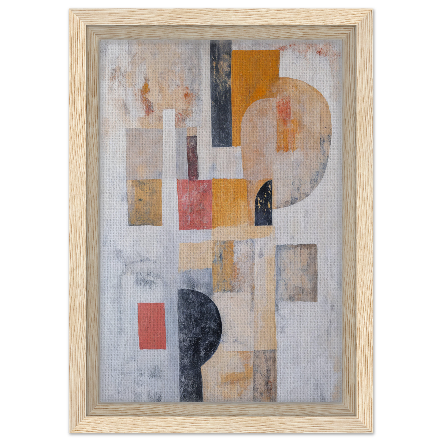 Abstract painting with geometric shapes in muted colors for Geomelt Psyche Ripple room decor