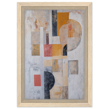 Abstract painting with geometric shapes in muted colors for Geomelt Psyche Ripple room decor