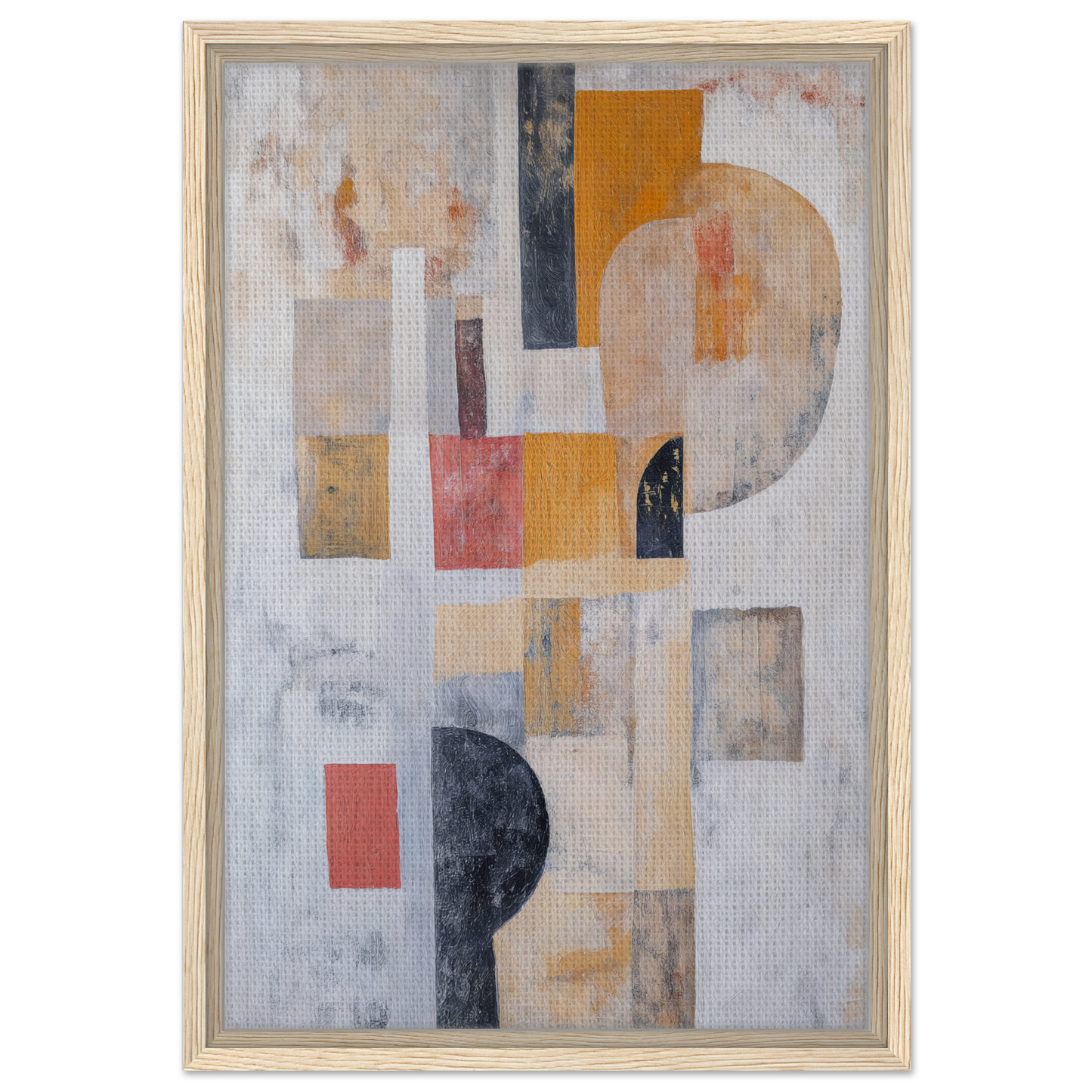 Abstract painting of geometric shapes in muted colors for Geomelt Psyche Ripple room decor