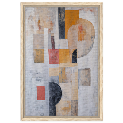 Abstract painting of geometric shapes in muted colors for Geomelt Psyche Ripple room decor