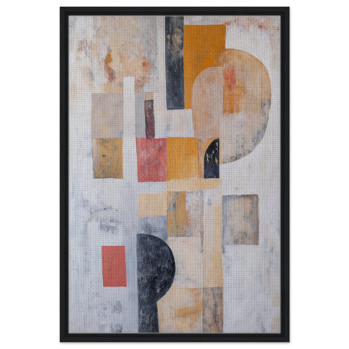 Abstract painting with geometric shapes in muted colors for Geomelt Psyche Ripple room decor