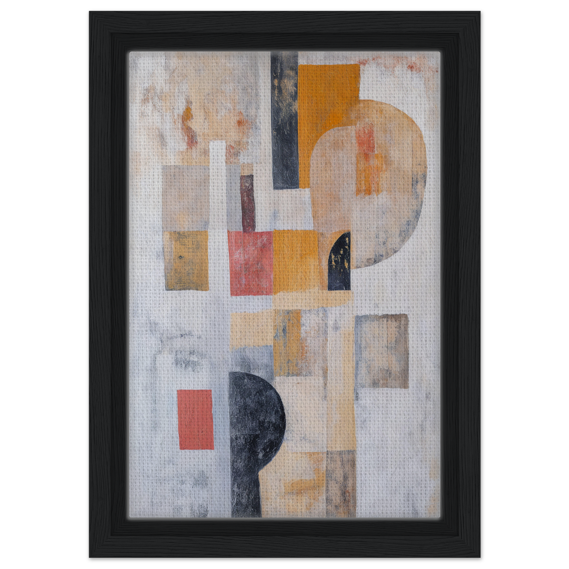 Abstract painting of geometric shapes in muted tones, Geomelt Psyche Ripple framed canvas print