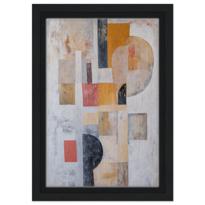 Abstract painting of geometric shapes in muted tones, Geomelt Psyche Ripple framed canvas print