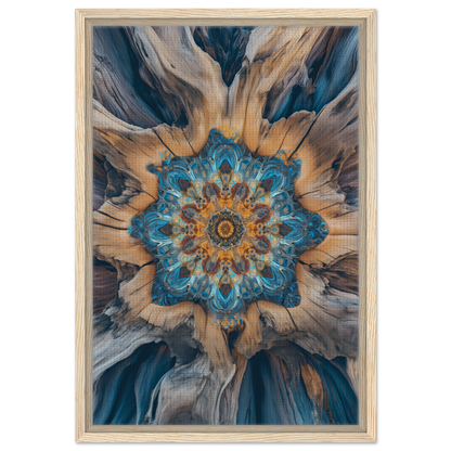 Intricate kaleidoscopic floral pattern in blues and golds, perfect for geometric Blue Medveys room decor