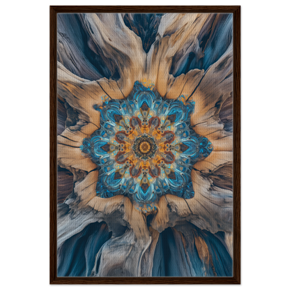 Abstract floral mandala pattern in blue, gold, and gray for Geometric Blue Medveys