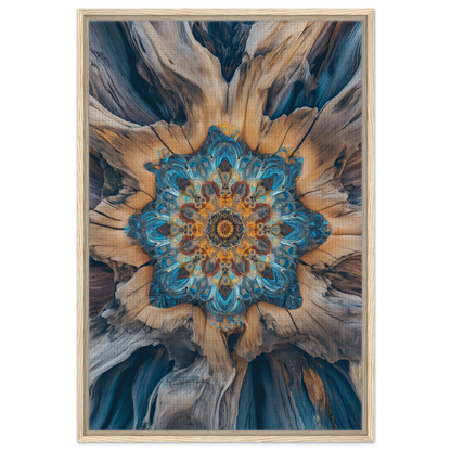 Intricate floral mandala pattern in blue and gold for Geometric Blue Medveys framed canvas