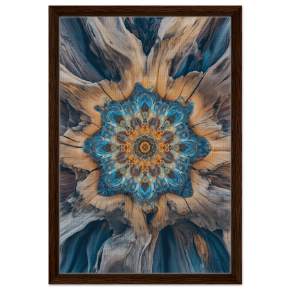 Abstract mandala floral pattern in blue, gold, and gray for geometric blue medveys decor