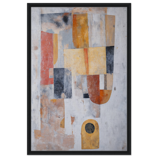 Abstract painting of geometric shapes in muted tones, Geometric Reverie Saga framed canvas print