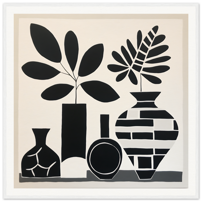 Black and white silhouette of vases and leaves from Geometric Spirit Dances art collection