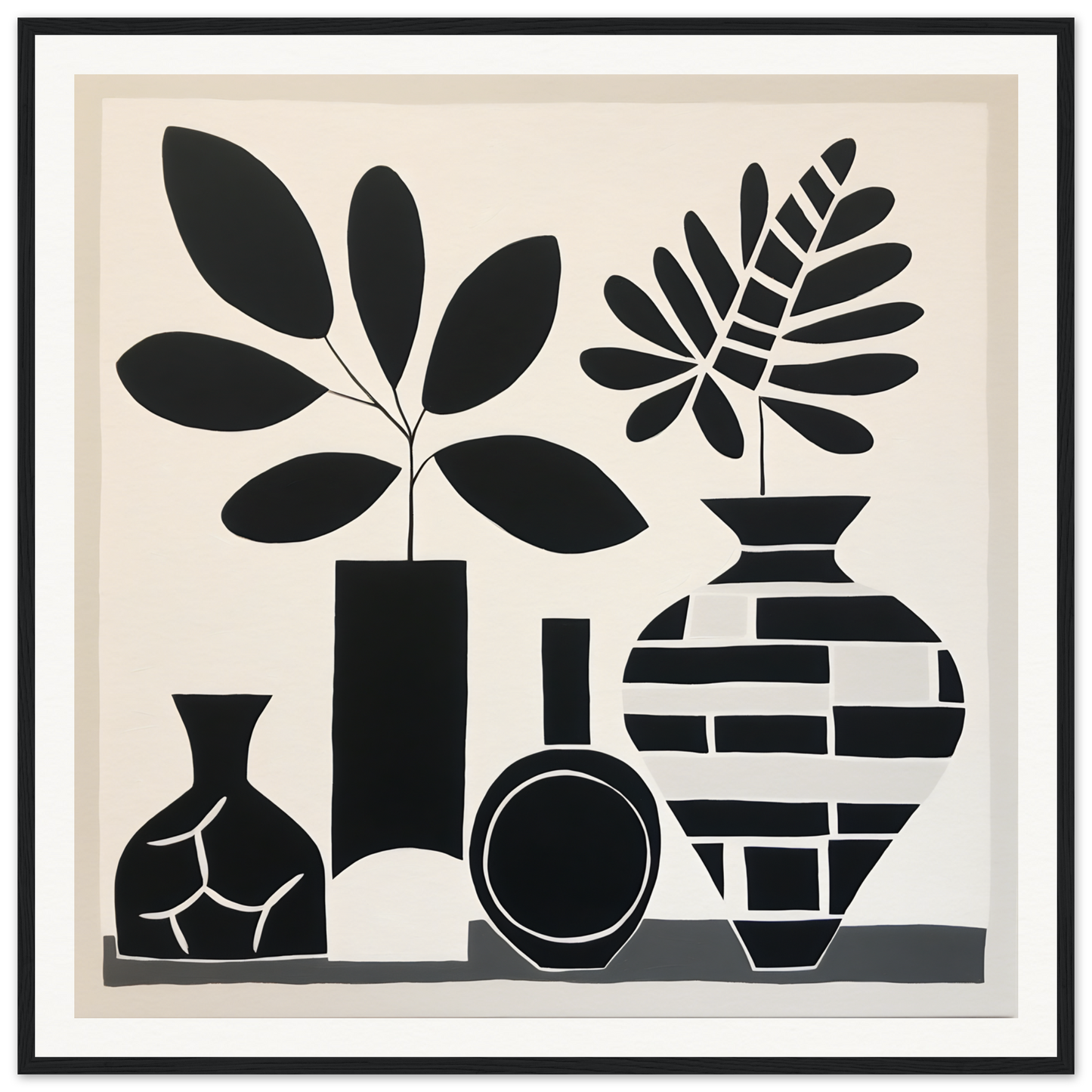 Black and white silhouette of vases and leaves from Geometric Spirit Dances special edition art™