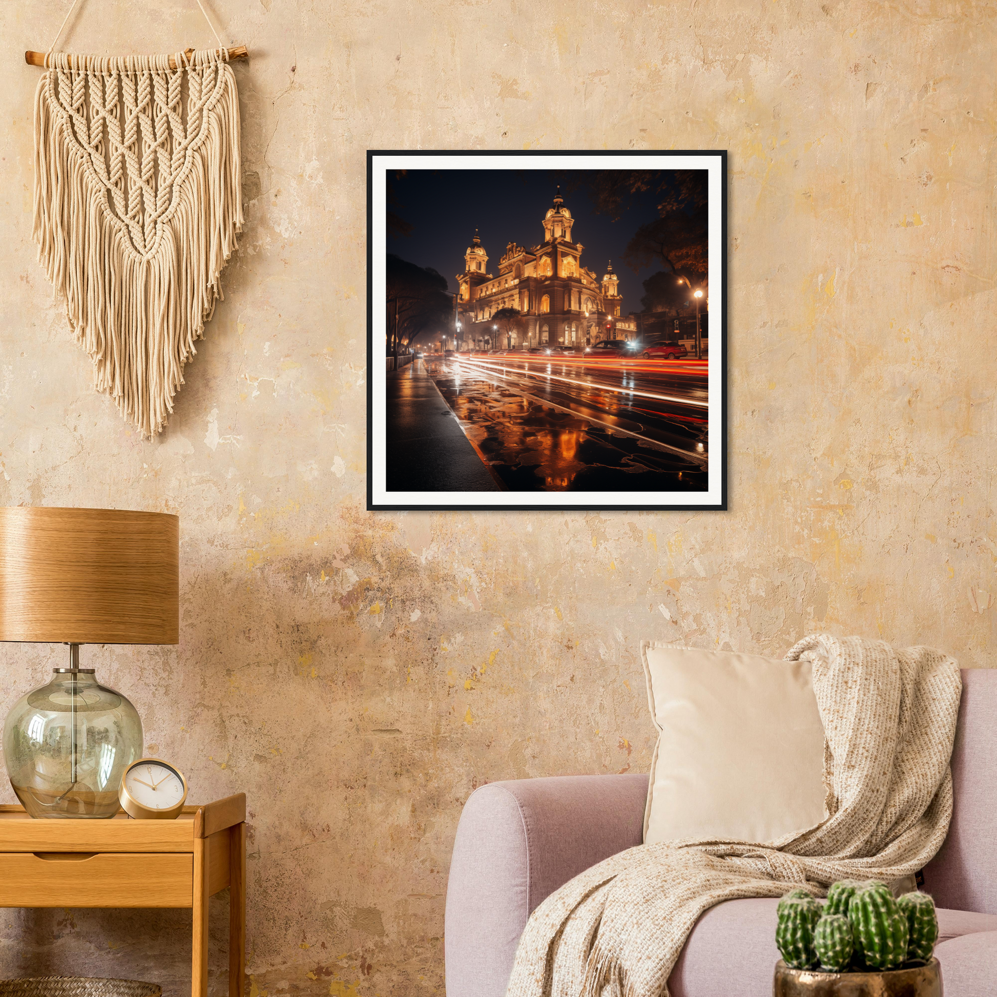 Gilded Night Dance: museum-quality framed photo of a cathedral lit up at night