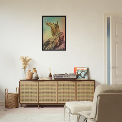 Wooden sideboard with cane-webbed doors, perfect for Gnarled Daydream Echoes room decor