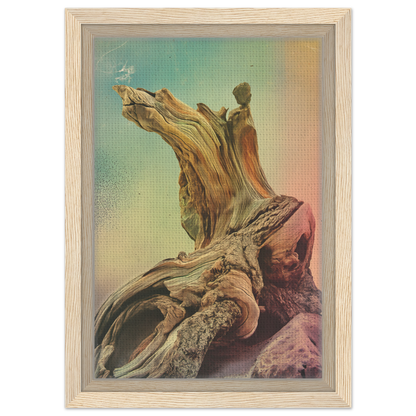 Gnarled driftwood with organic textures for Gnarled Daydream Echoes framed canvas print