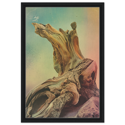 Gnarled Daydream Echoes framed canvas print featuring intricate driftwood textures