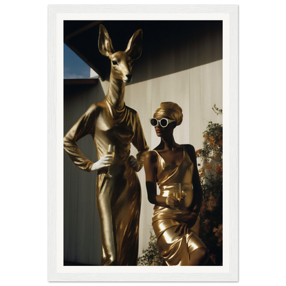 A gold statue of a woman and a kangaroo