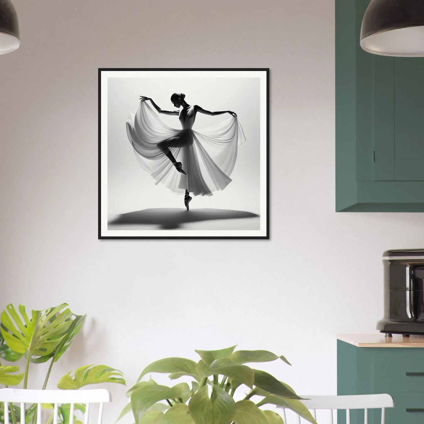 Black and white image of a dancer in motion for Graceful Ballet Silence framed poster