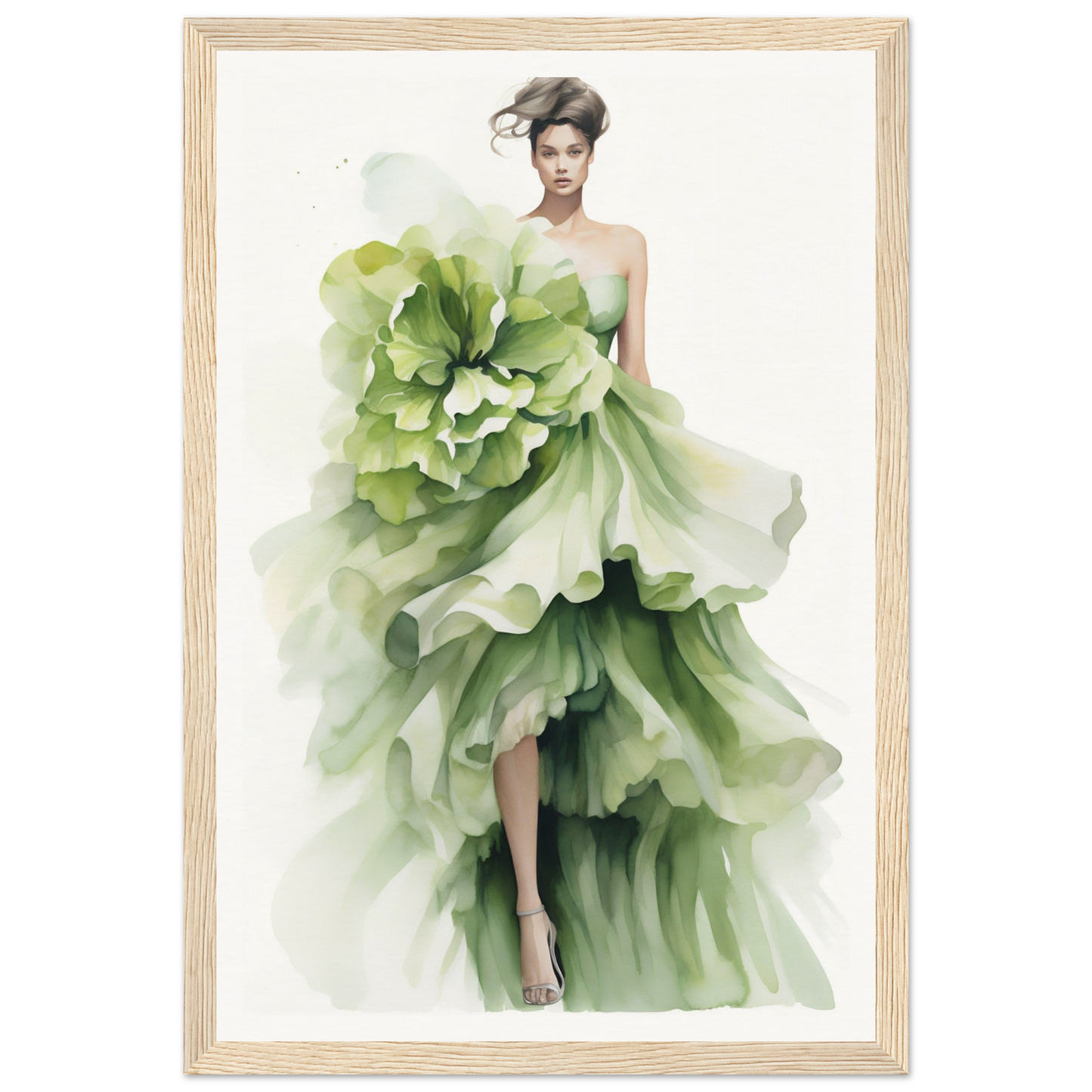 A green dress with a large flower on the back