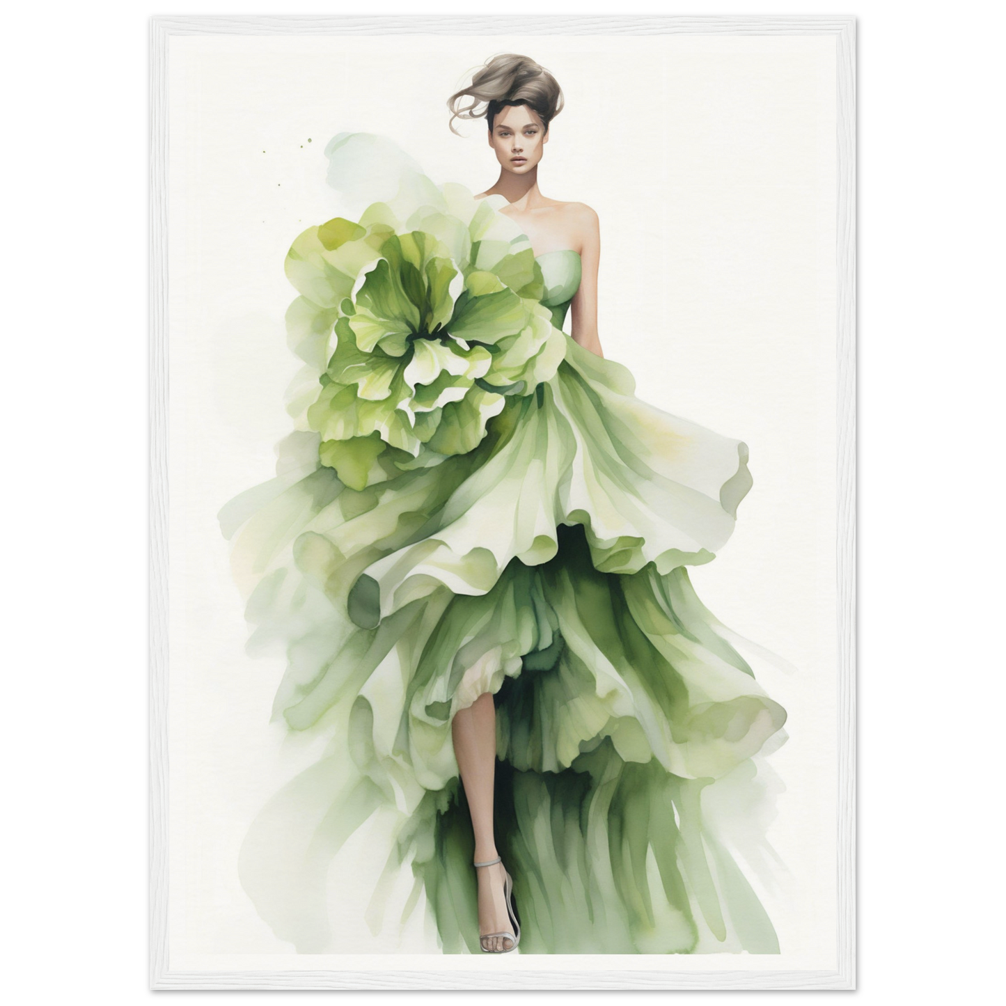 A green dress with a large flower on the back