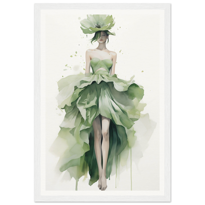 A green dress with a large leaf on the back