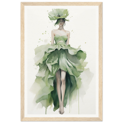 A green dress with a woman’s head in the center