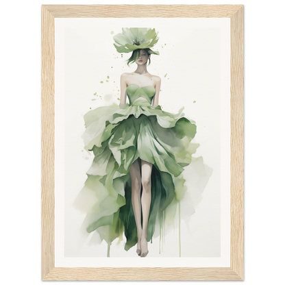 A green dress with a woman’s head in the center